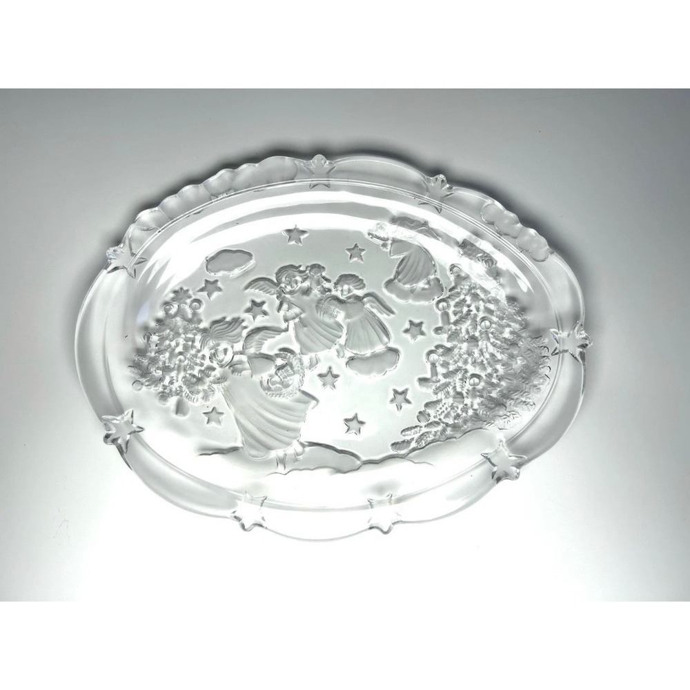 Mikasa Holiday Lights 9 Inch Oval Sweet Dish Angels Stars Glass Tray WY835/347